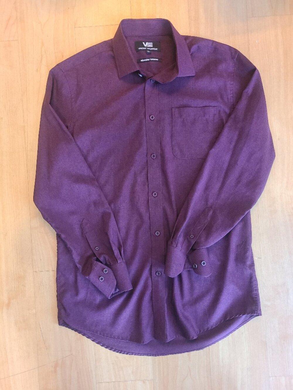Vincent D'Amerique Mens Dress Shirt 15.5 Medium Deep Purple Long Sleeve Regular